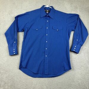 VTG‎ Flying R Ranchwear Men's Blue Pinstripe Western Snap Button Shirt 17-34